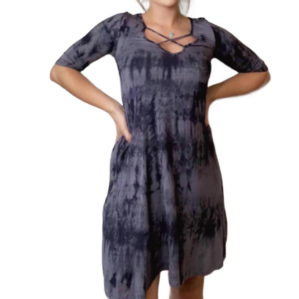 NEW GINGER G tie dye tunic in charcoal and black tie dye